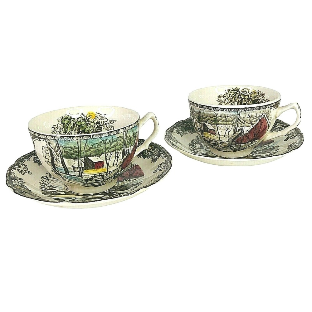 2 Friendly Village Johnson Brothers Cup & Saucer Sets Tea The Ice‎ House England